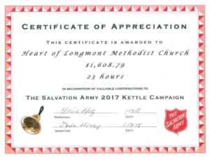 Salvation Army Certificate of Appreciation